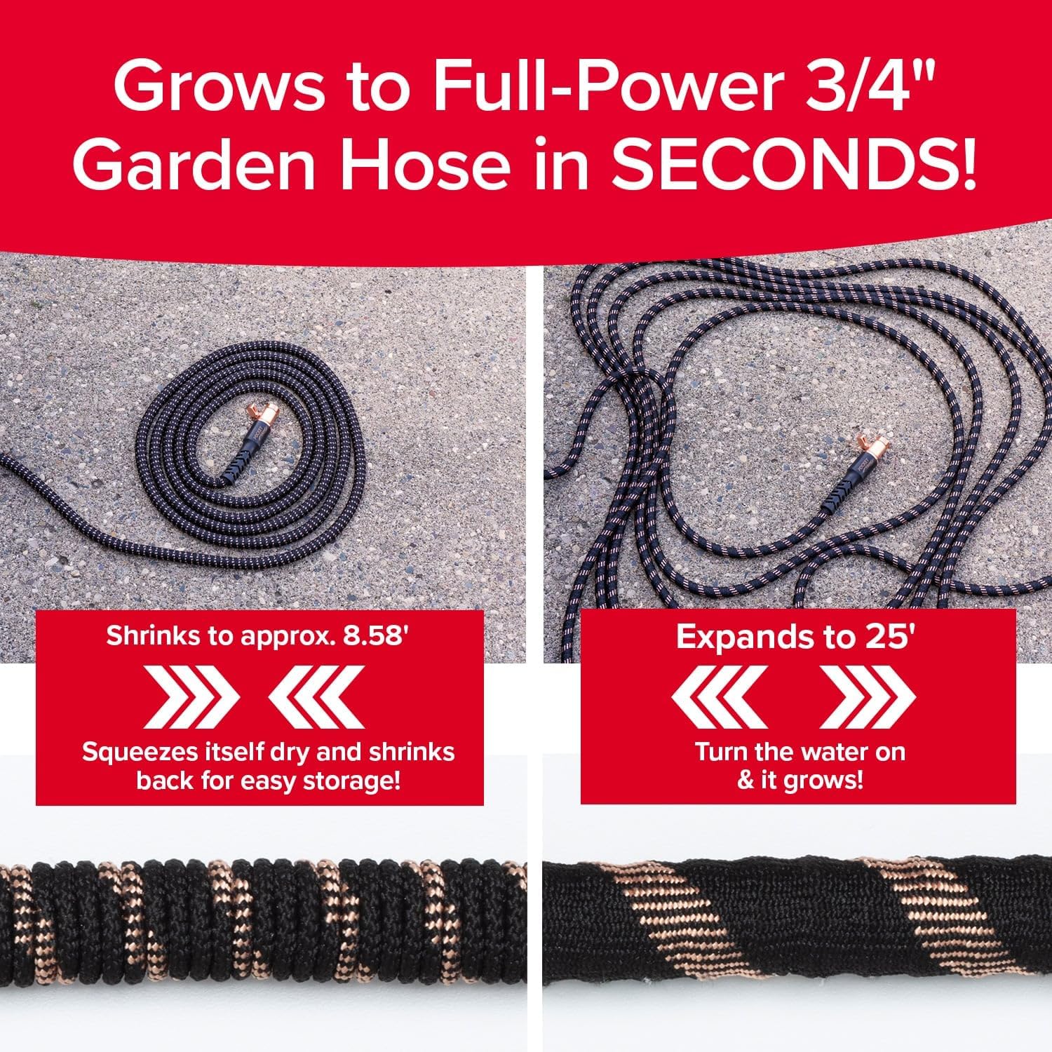 25 FT 3/4 in Expandable Garden Hose with Thumb Spray Nozzle H196811