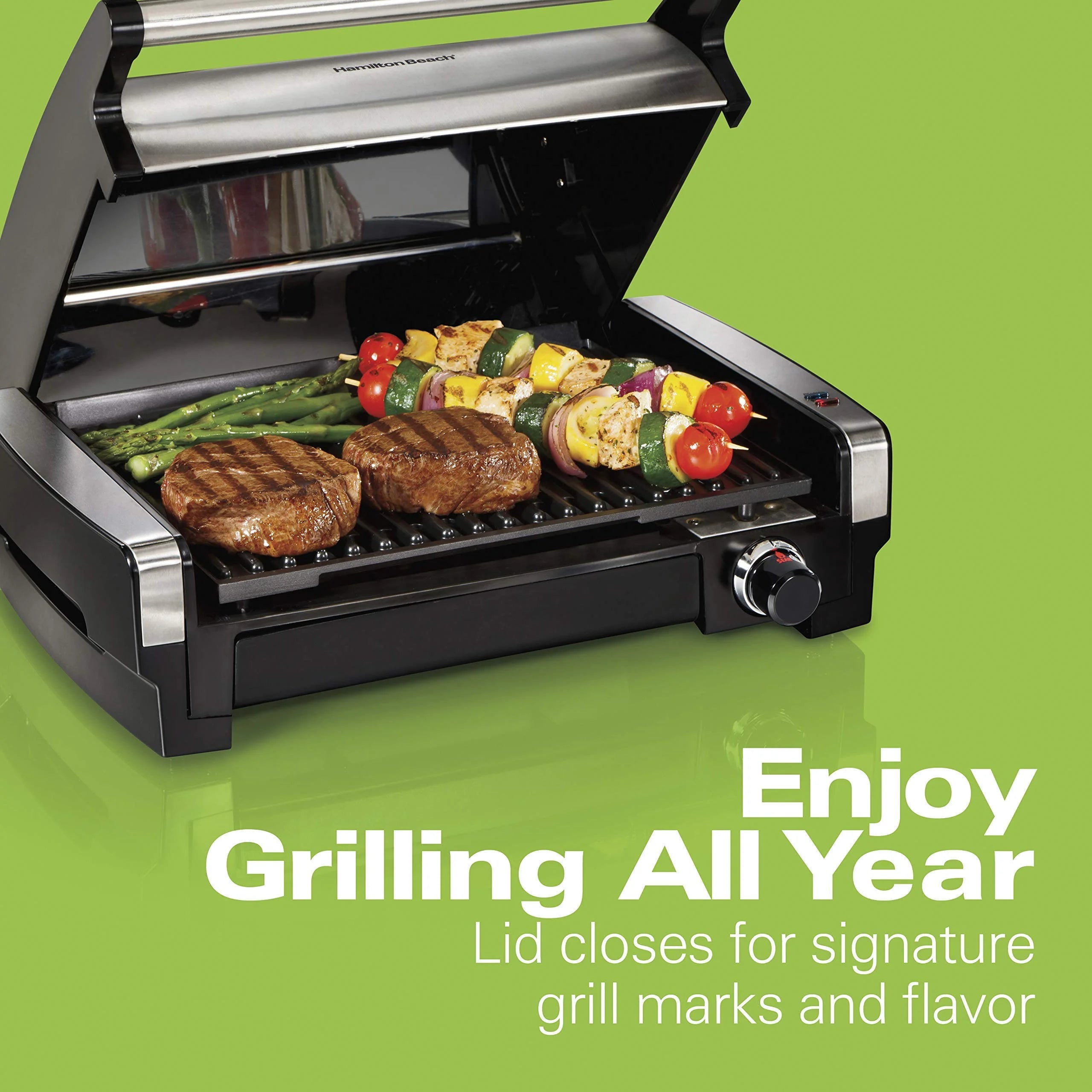 Electric Indoor Searing Grill with Adjustable Temperature Control, Removable Nonstick Grate, 118 sq. in. Surface, Stainless Steel G48060