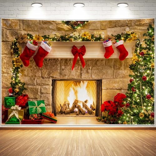 7x5ft Christmas Fireplace Theme Backdrop for Photography Y553553
