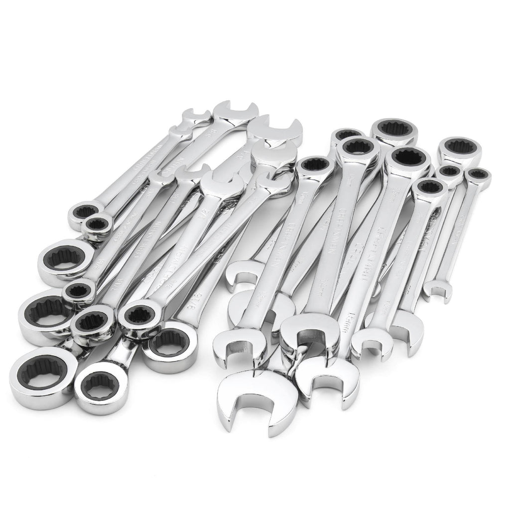 20 PC Combination Ratcheting Wrench Set Metric Standard SAE S7237