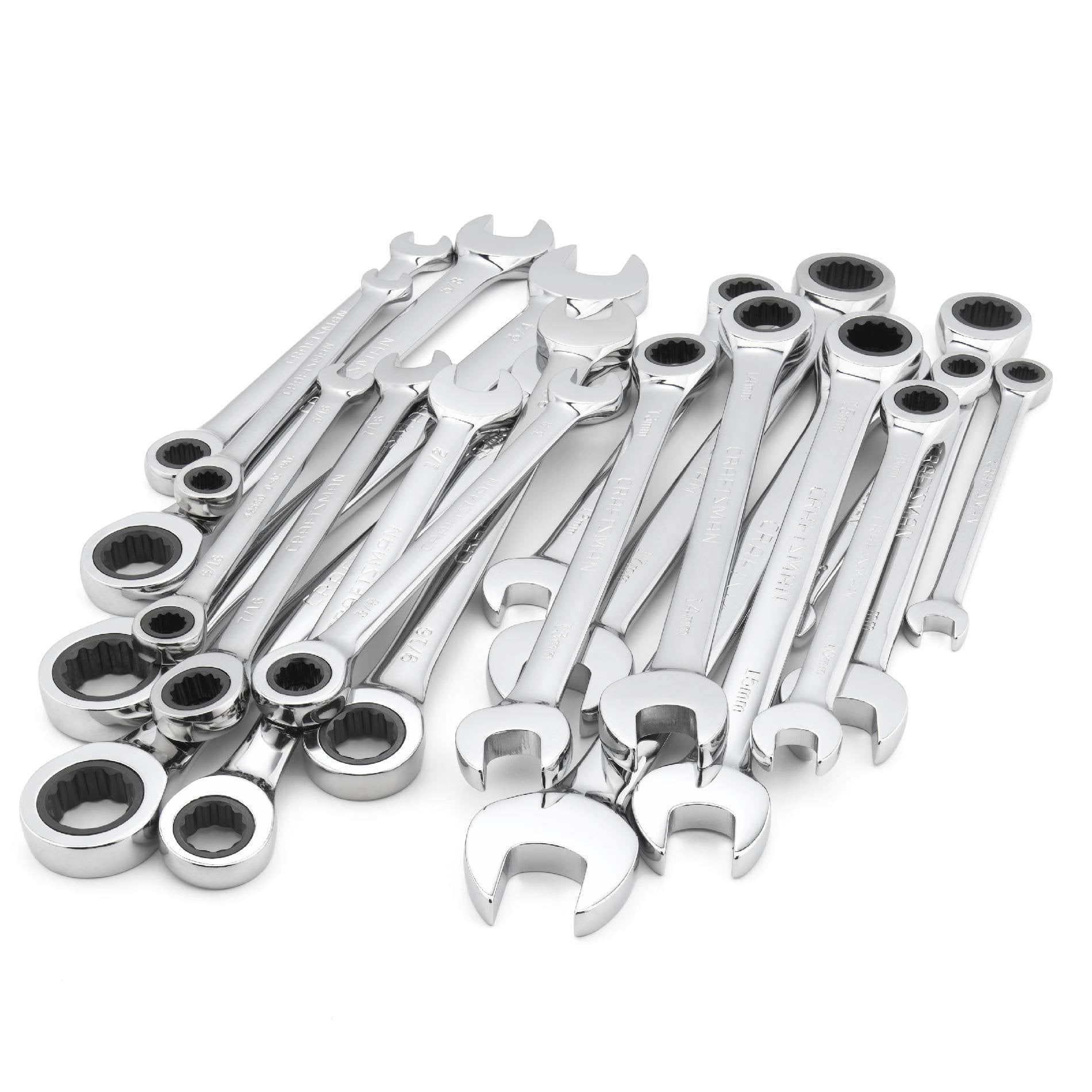 20 PC Combination Ratcheting Wrench Set Metric Standard SAE S7237