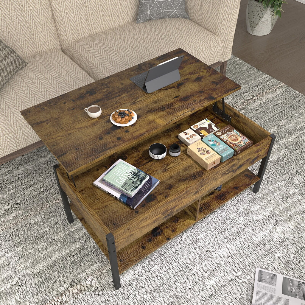Brown Lift Top Coffee Table with Hidden Storage E285
