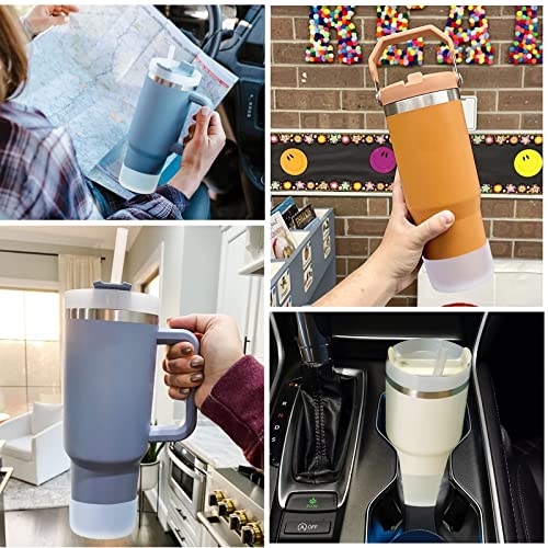 2Pcs Silicone Boot for Stanley 40 oz Quencher Tumbler & Stanley IceFlow 20oz 30oz, Protective Water Bottle Bottom Sleeve Cover (white) J204