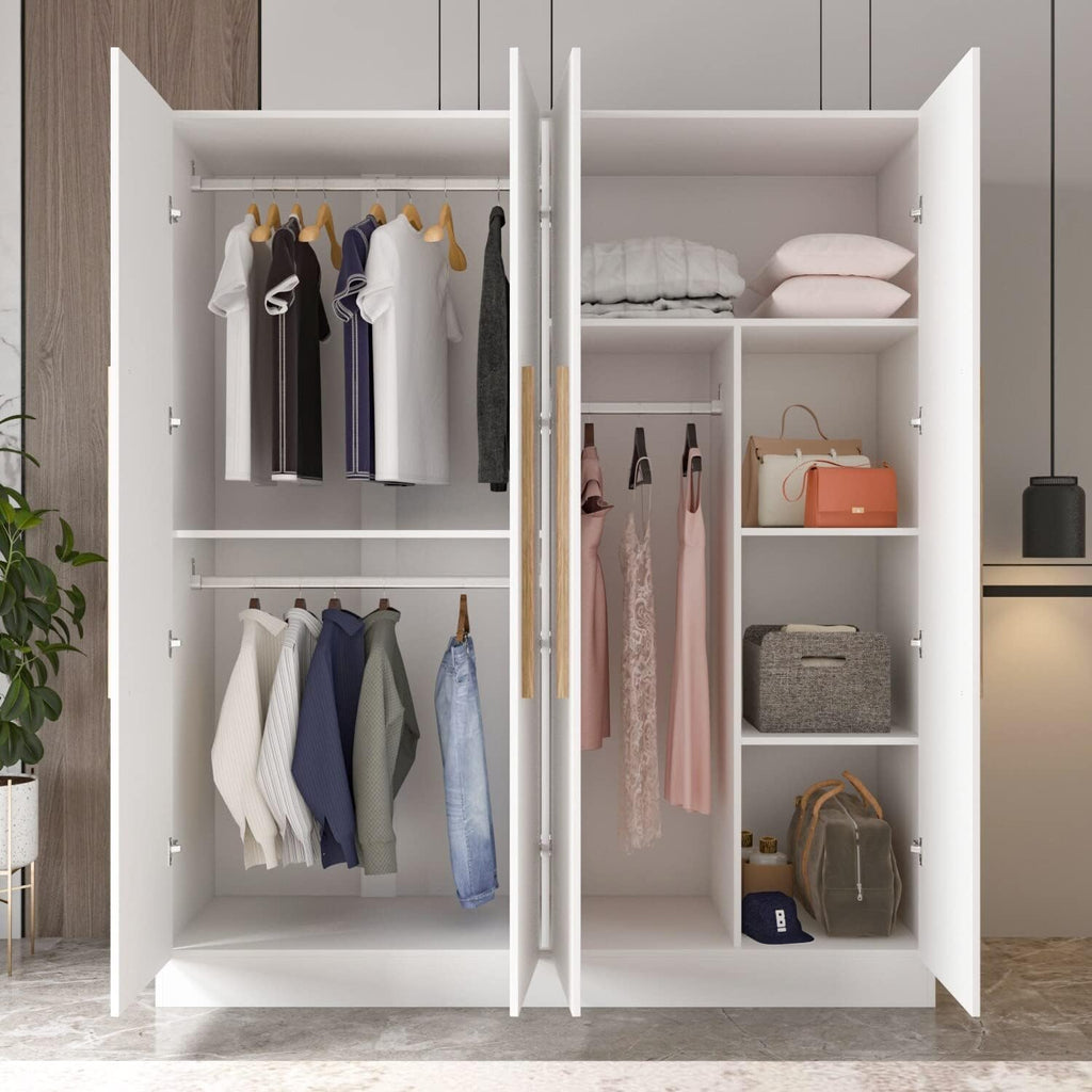 White Solid Wood Wardrobe Closet with Storage Shelves C535