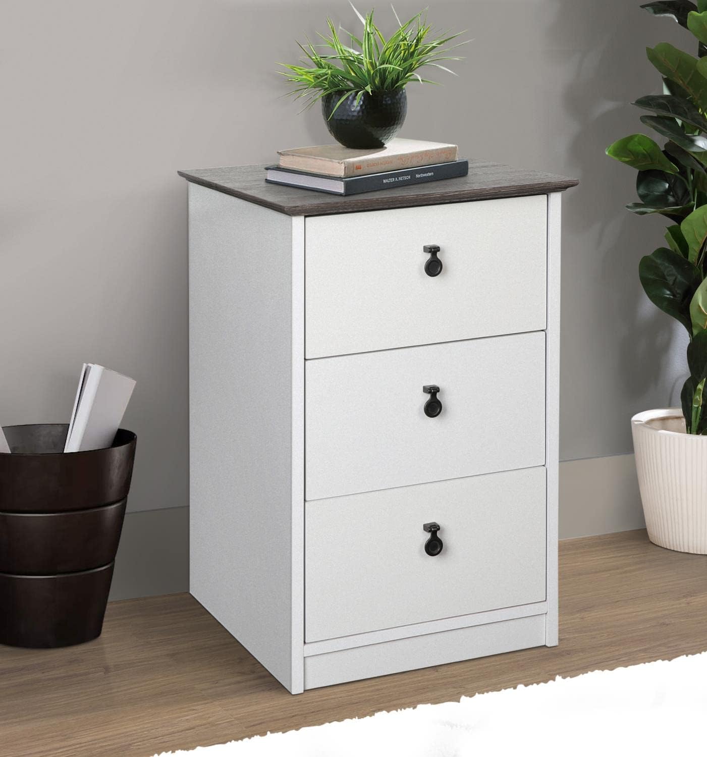 Gray Oak/White 3-Drawer Filing Cabinet N33308