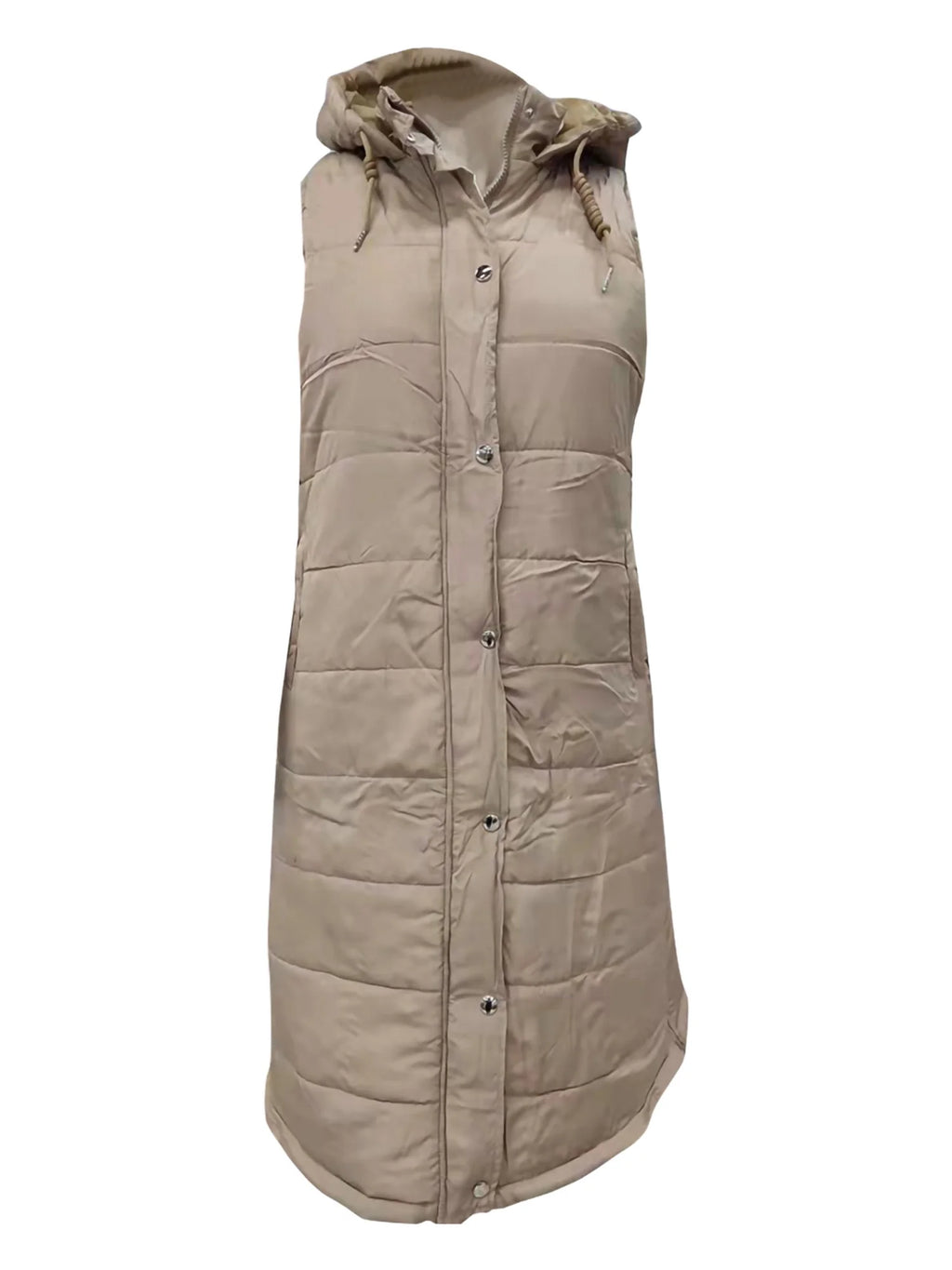 Women's Hooded Down Long Vest Padded Jacket with Pockets U508448