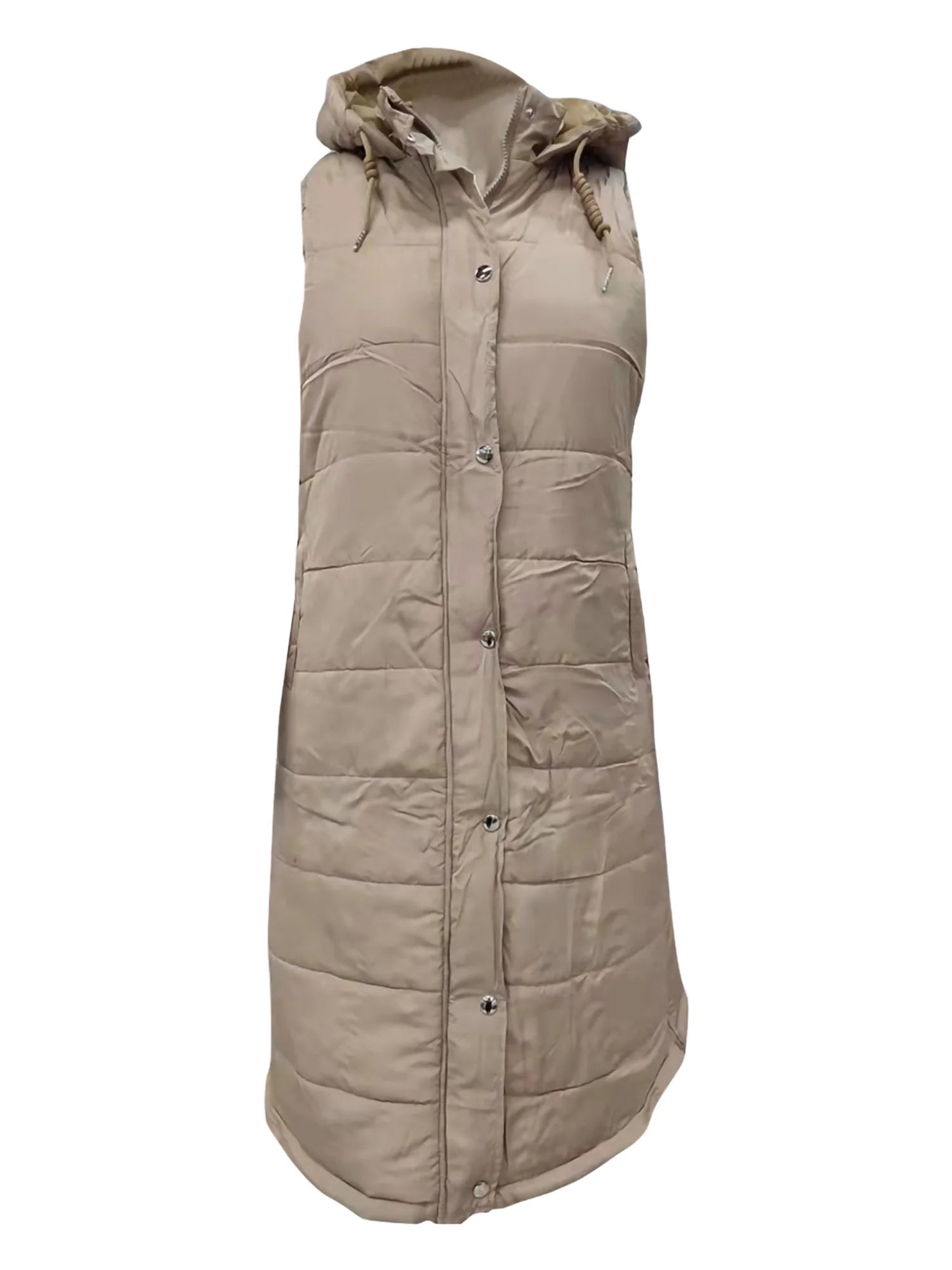 Women's Hooded Down Long Vest Padded Jacket with Pockets U508448