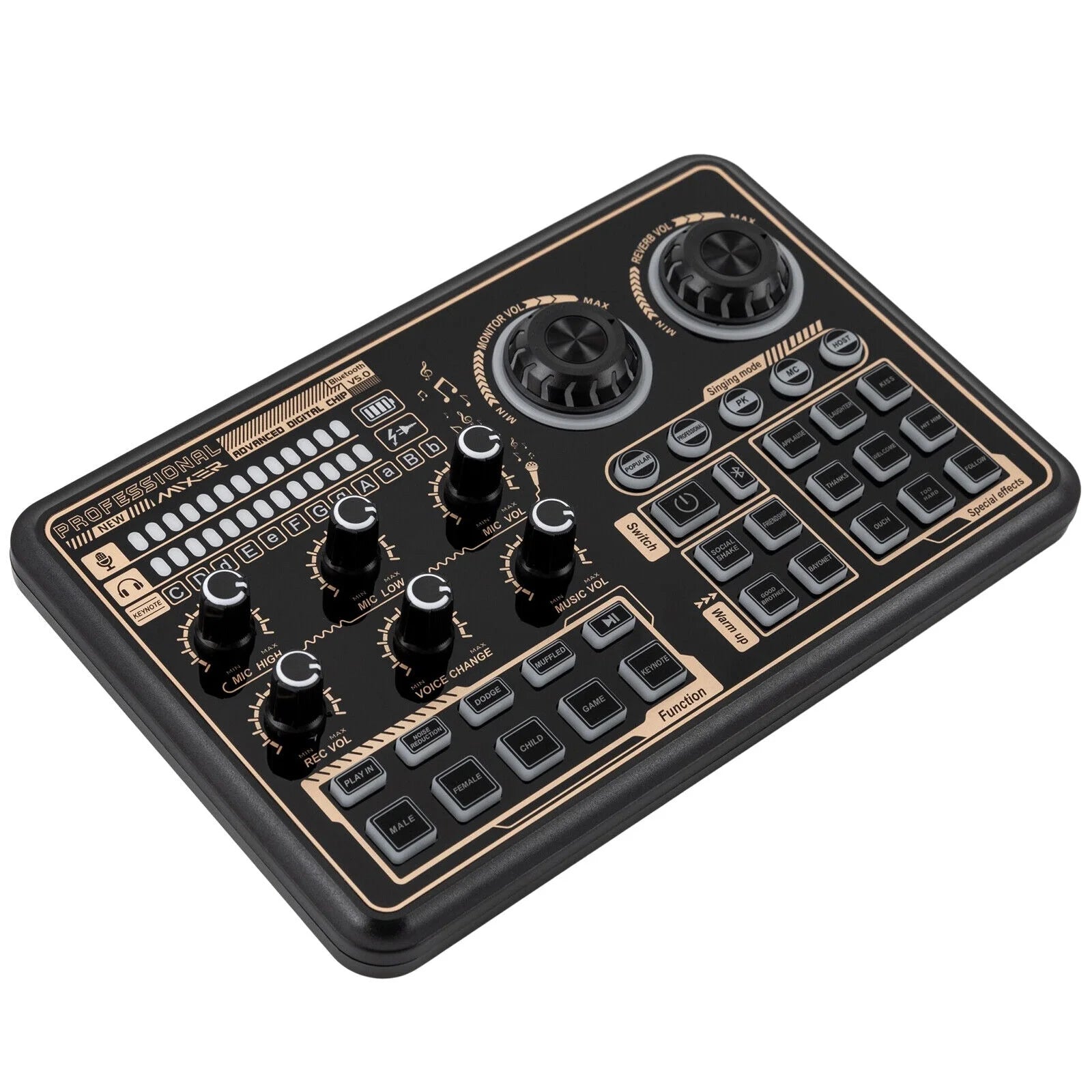 Sound Effects Board Audio Interface with Voice Changer and LED Lights E3801