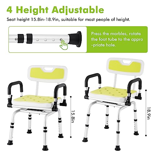Swivel Shower Chair with Armrests and Back Padded Seat Adjustable Height O606