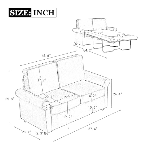 Gray Pull Out Sofa Bed with Twin Size Mattress Pad N550280