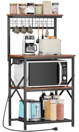 Rustic Brown 4 Tiers Kitchen Shelf Rack with Power Outlet F422765