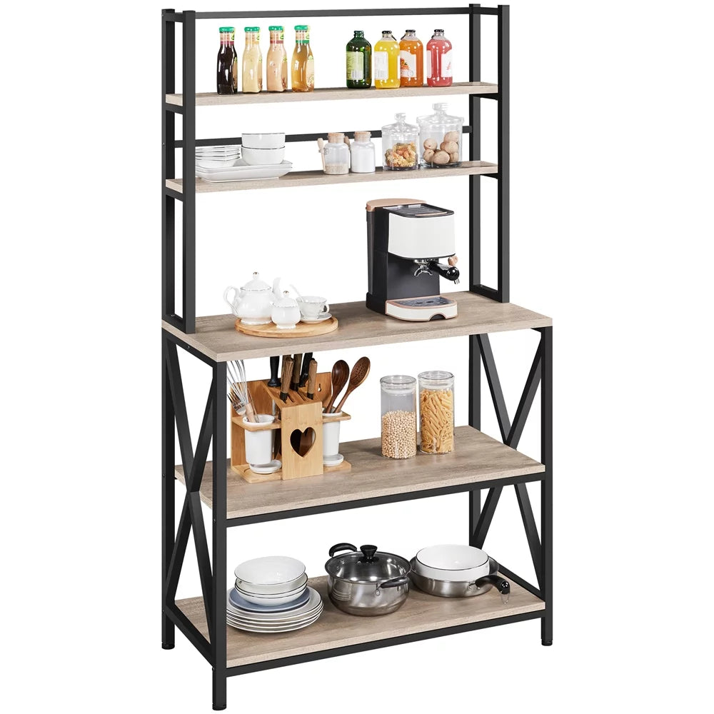5-Tier Industrial Wood Baker’s Rack Storage Shelf, Gray P711518