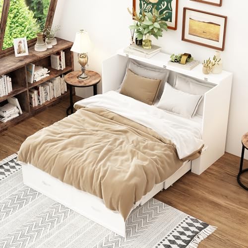 Queen Size White Murphy Bed with 1 Drawer P707697