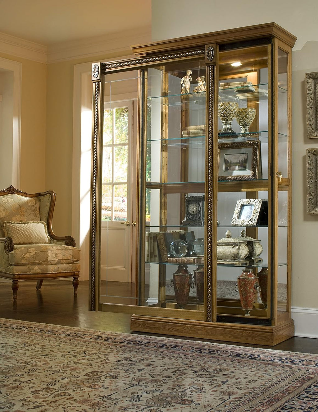 Medium Brown Two Way Sliding Door Curio M668
