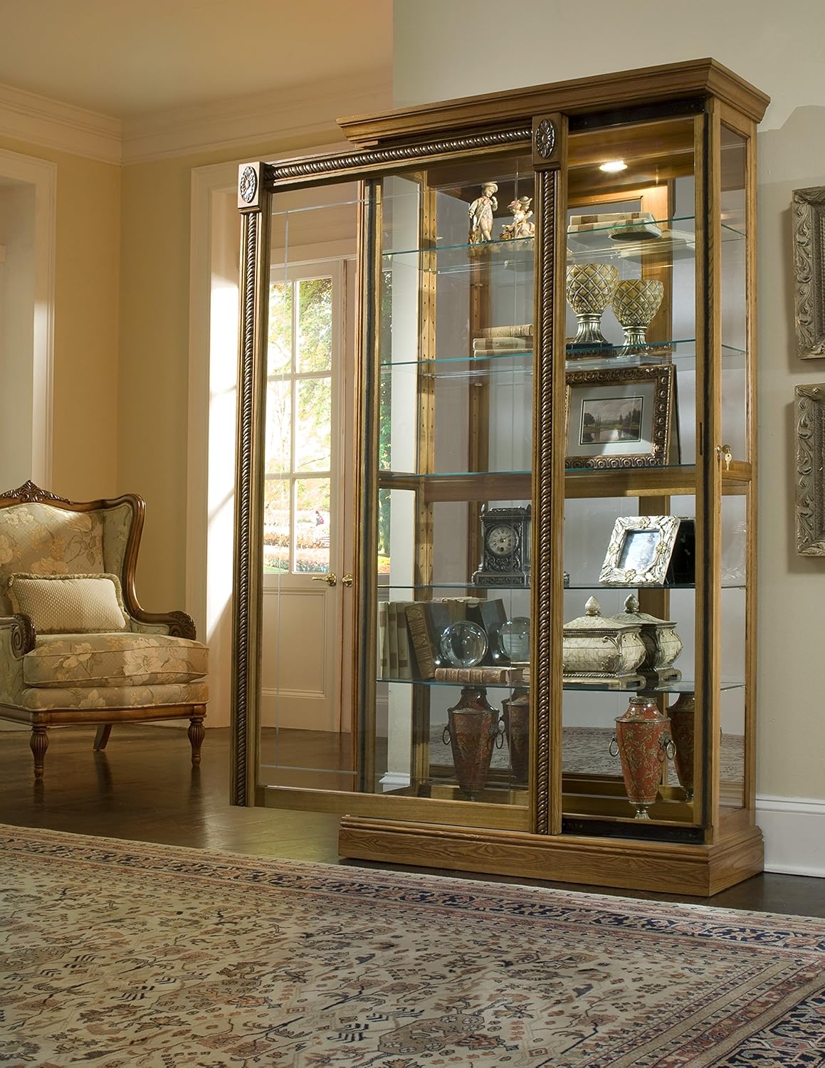 Medium Brown Two Way Sliding Door Curio M668