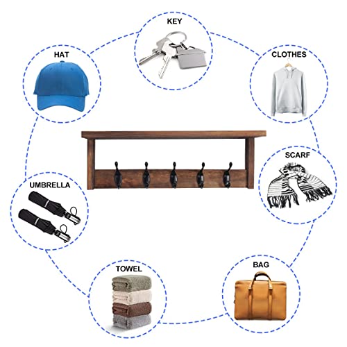 2 Pack Rustic Brown Wood Wall Mount Coat Rack with Shelf Z4270