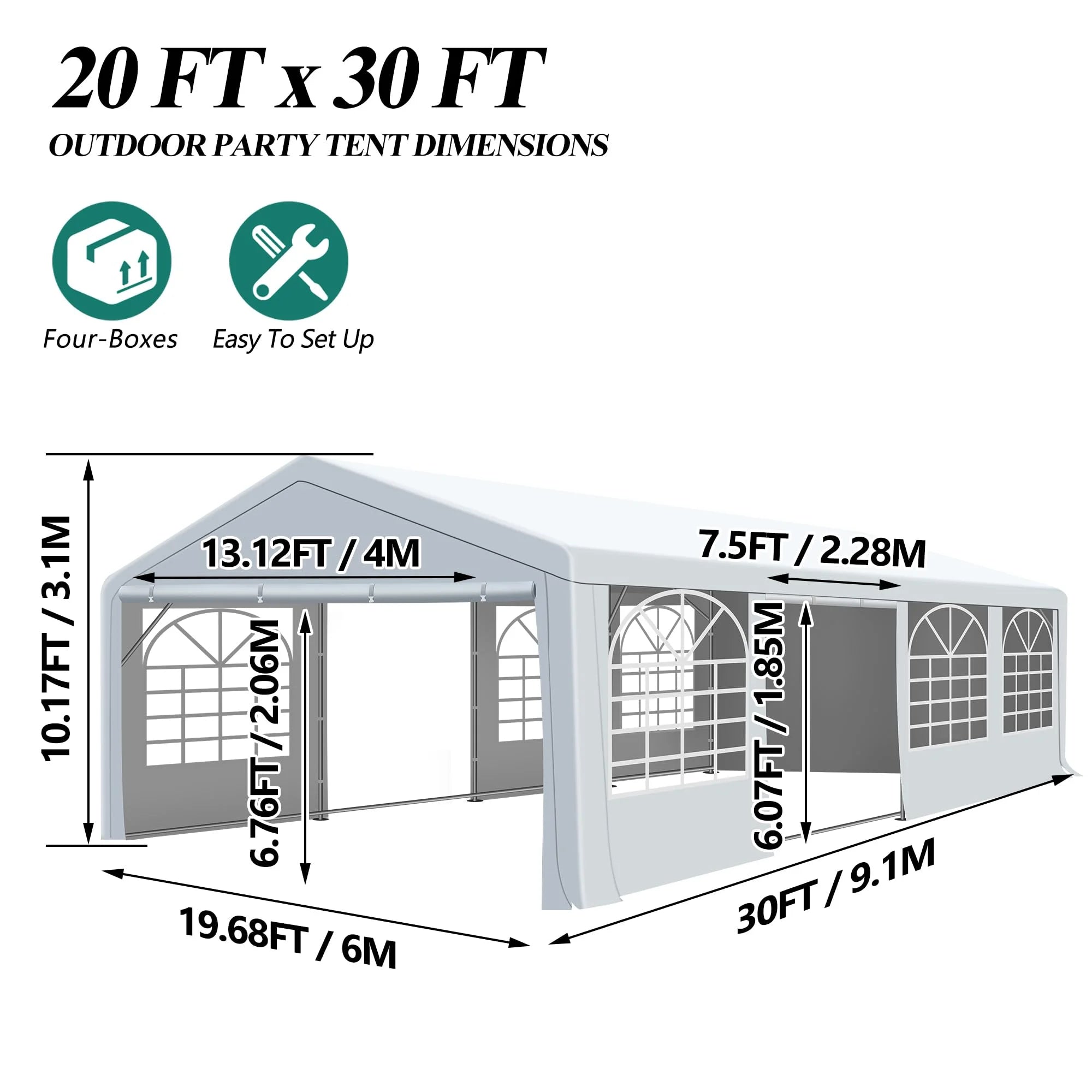 20x30FT Patio Tent with Windows, Heavy Duty Canopy Gazebo M738220