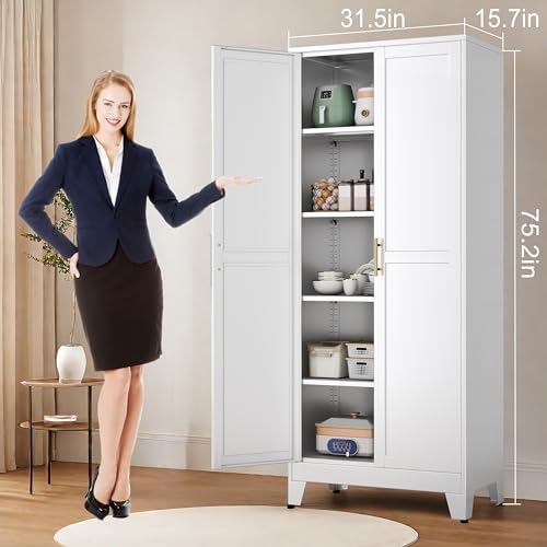 75.2”H Metal Pantry Storage Cabinet with Adjustable Shelves S8273