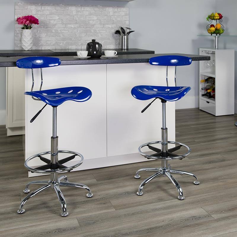Nautical Blue and Chrome Drafting Stool with Tractor Seat Q641