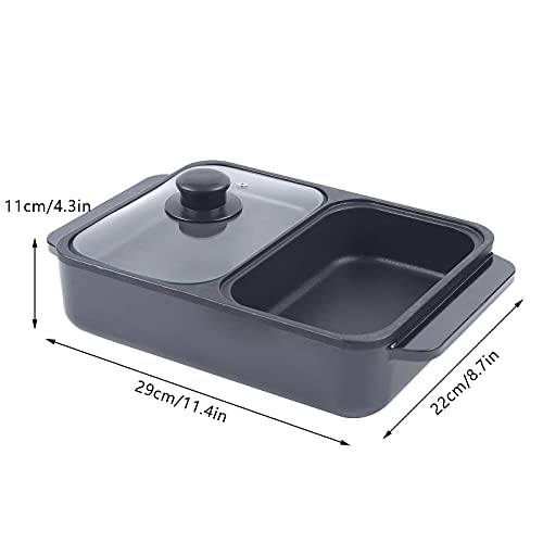 2 in 1 Portable Electric Non-Stick Hot Pot BBQ Grill Pan 110V 1200W Black E7859