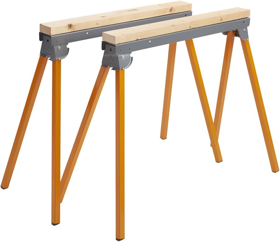 Orange Steel Folding Sawhorse Pair, 33-Inch Tall, 1000lb Capacity H63858