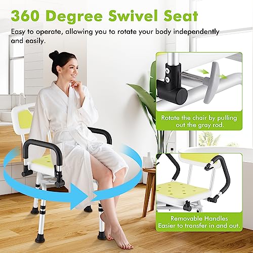 Swivel Shower Chair with Armrests and Back Padded Seat Adjustable Height O606