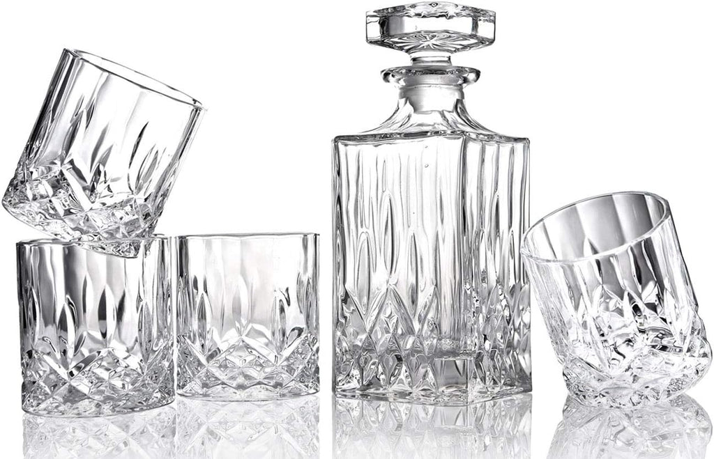 5PC Crystal Whiskey Decanter Set with 4 Glasses T861