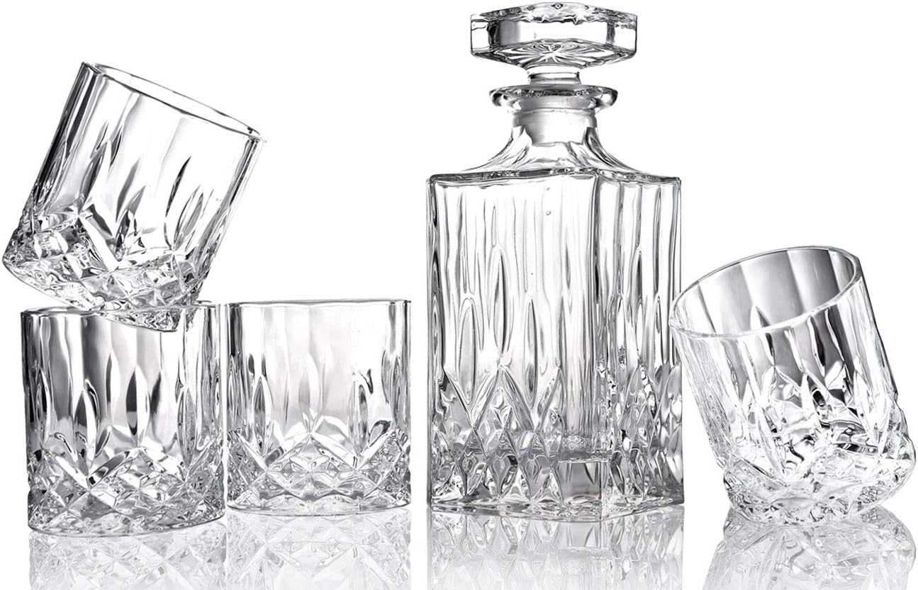 5PC Crystal Whiskey Decanter Set with 4 Glasses T861