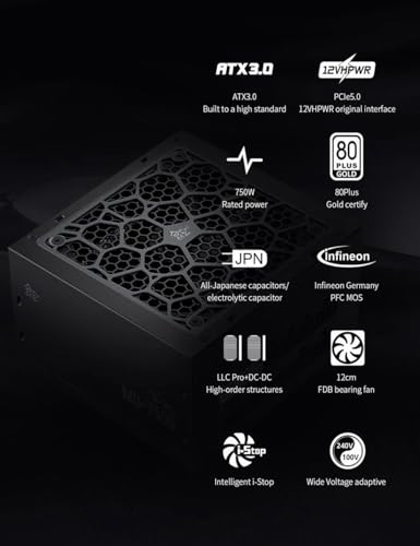 750W White 80 Plus Gold ATX 3.0 Power Supply C5213