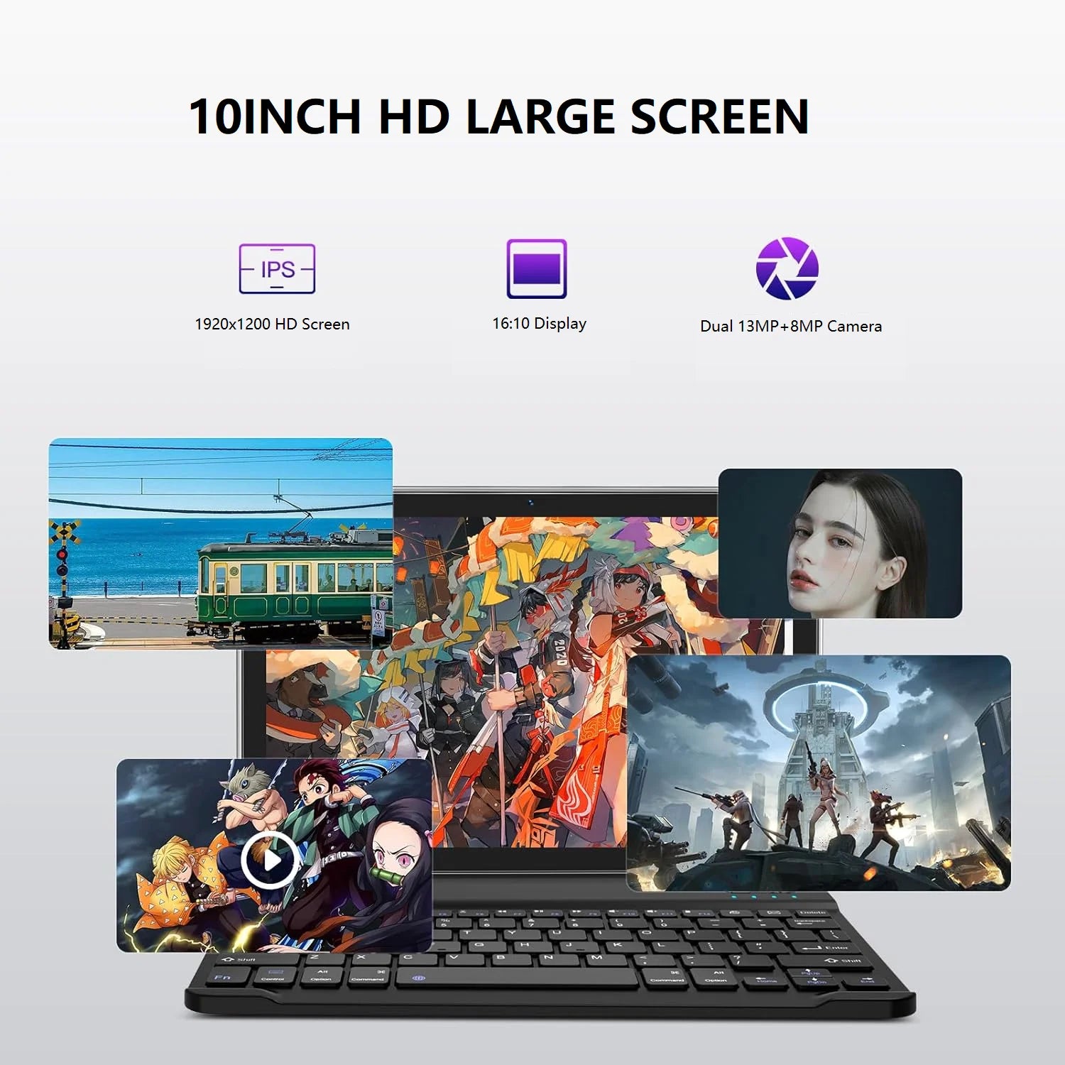 10 Inch Android Tablet with Keyboard, 128GB ROM + 16GB RAM, Octa-Core Processor A396464