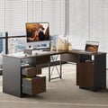 Gray L Shaped Desk with File Drawers, 63" x 47" Corner Desk with Monitor Stand Z6344