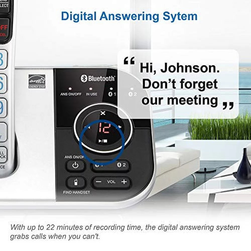 Silver Black 2 Handset Cordless Phone with Answering Machine I7485