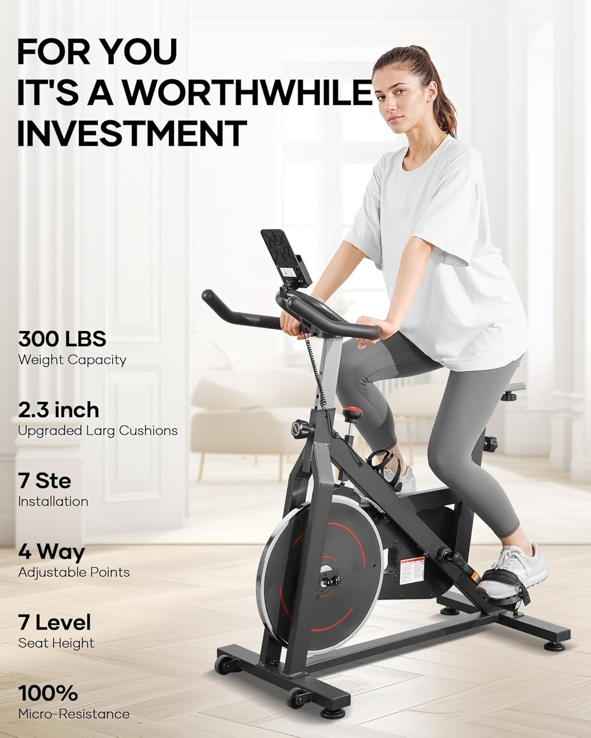 Indoor Cycling Bike with Resistance Seat Cushion LCD Monitor Belt Drive I38549