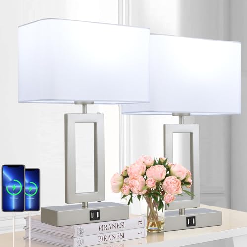 Set of 2 Touch Control Table Lamps with USB Ports, 3-Way Dimmable, Gold and White R82766