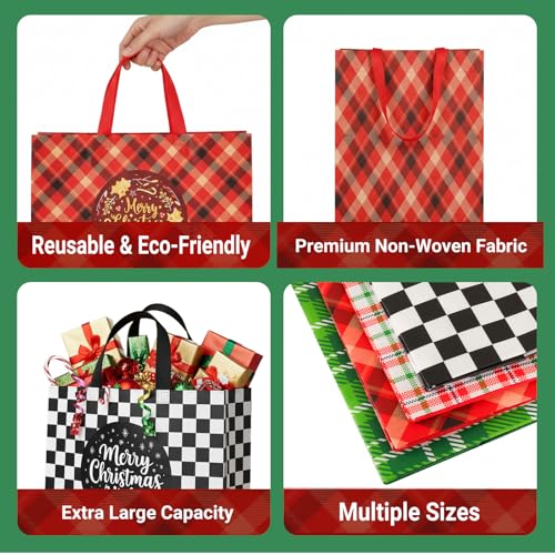 20 Pack Assorted Sizes Non-Woven Christmas Gift Bags with Handle C428
