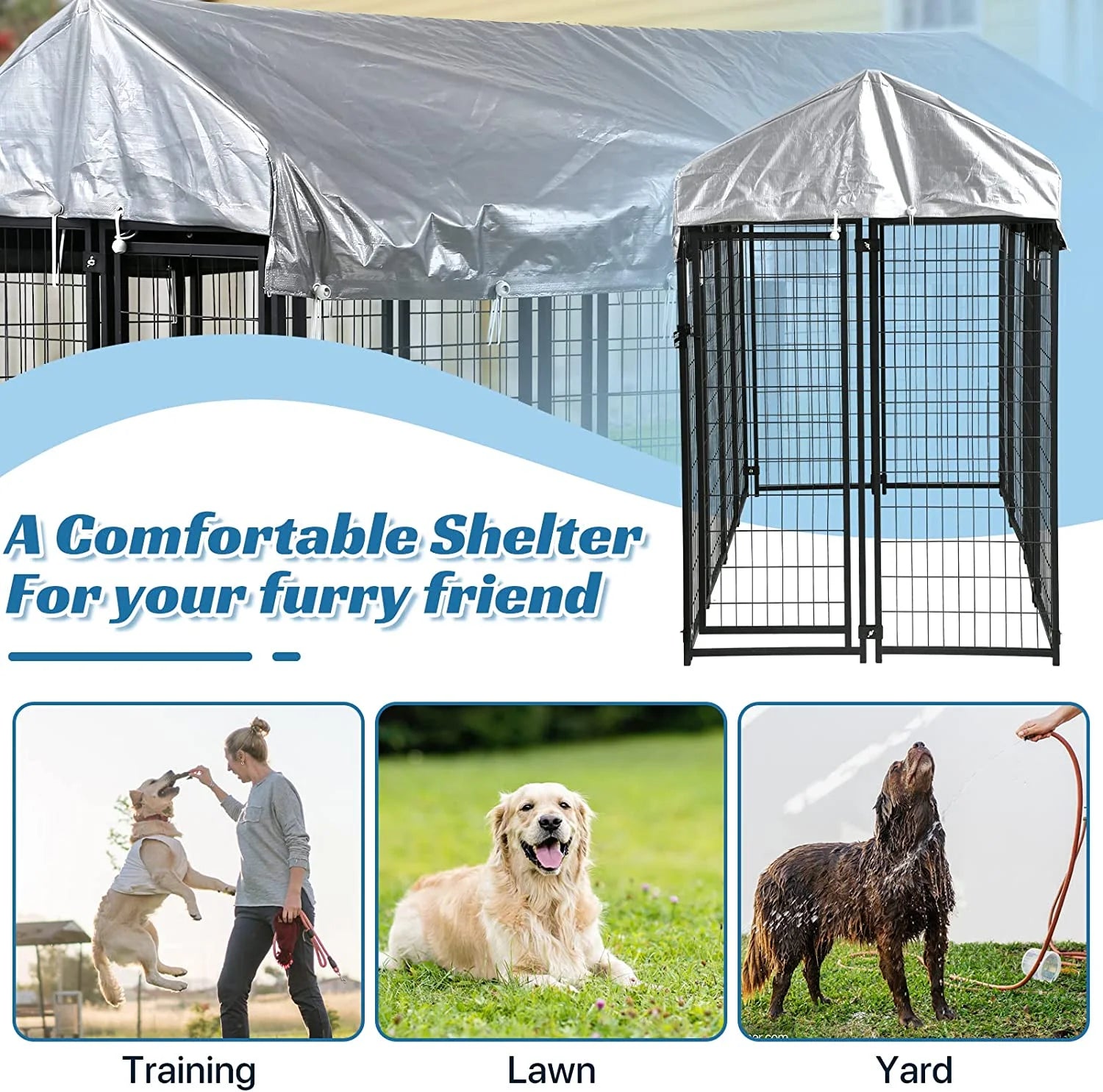 Extra Large Welded Wire Pet Playpen with UV Protection Waterproof Cover and Roof L148