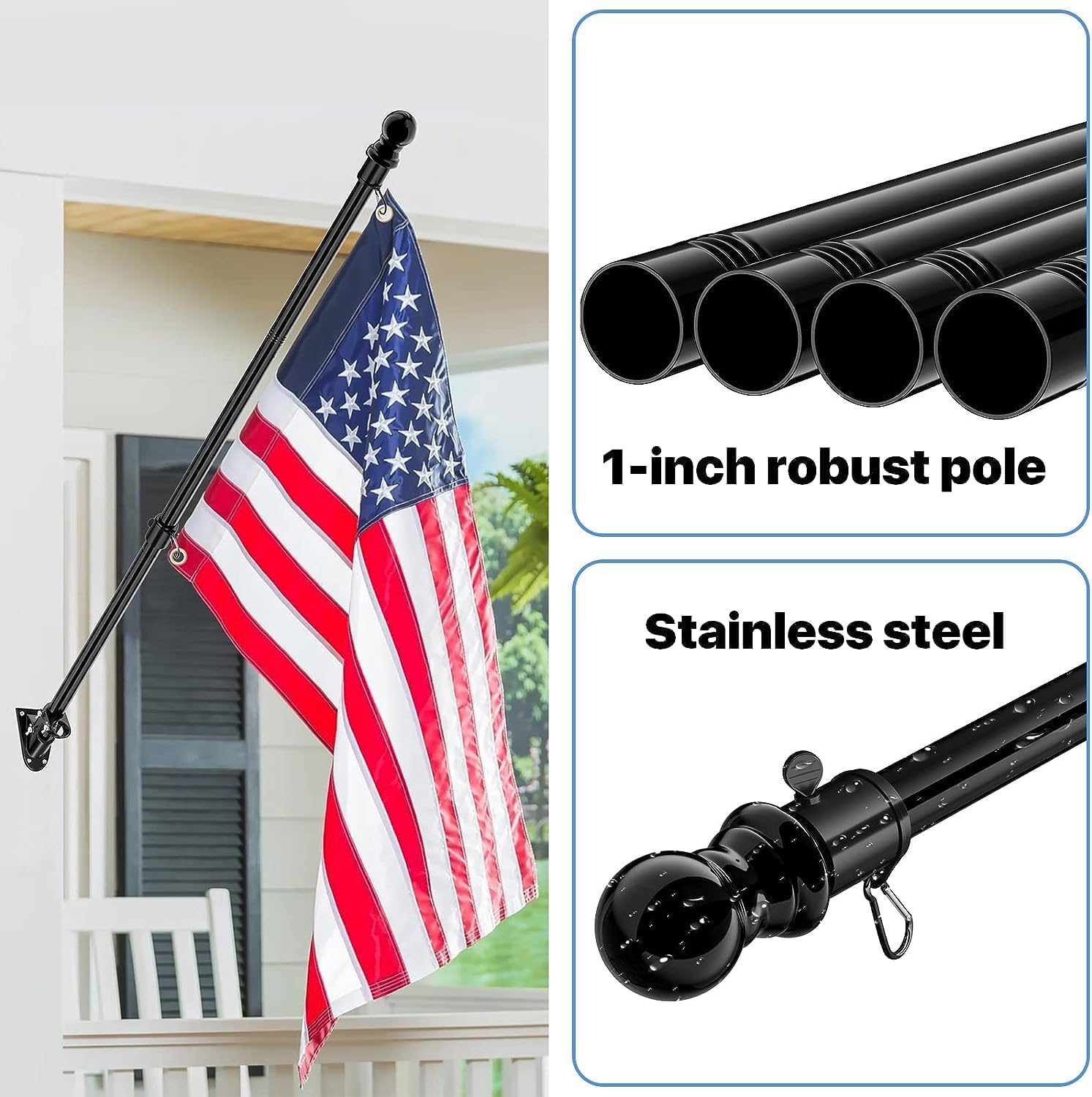 6FT Metal Flag Pole with Two-Position Bracket Holders Black P974553