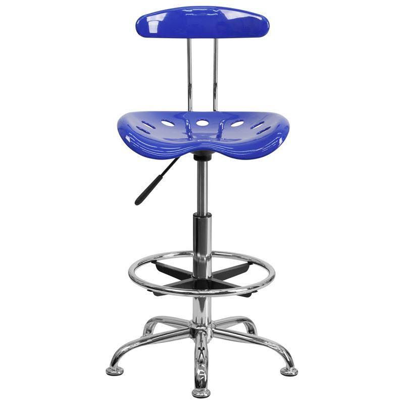 Nautical Blue and Chrome Drafting Stool with Tractor Seat Q641