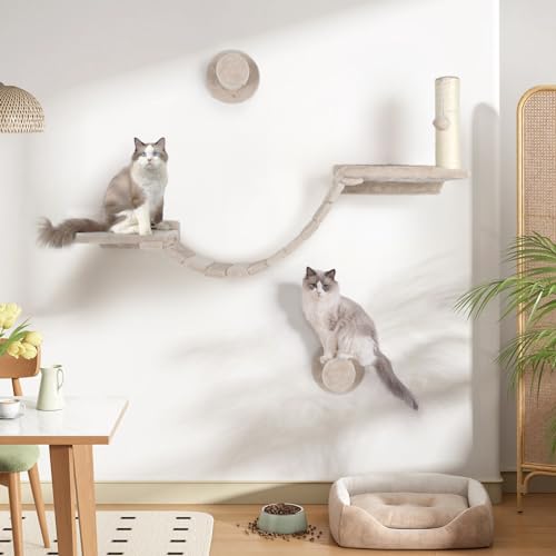 7 Pcs Cat Wall Shelves Set with Sisal Scratcher Post R73704