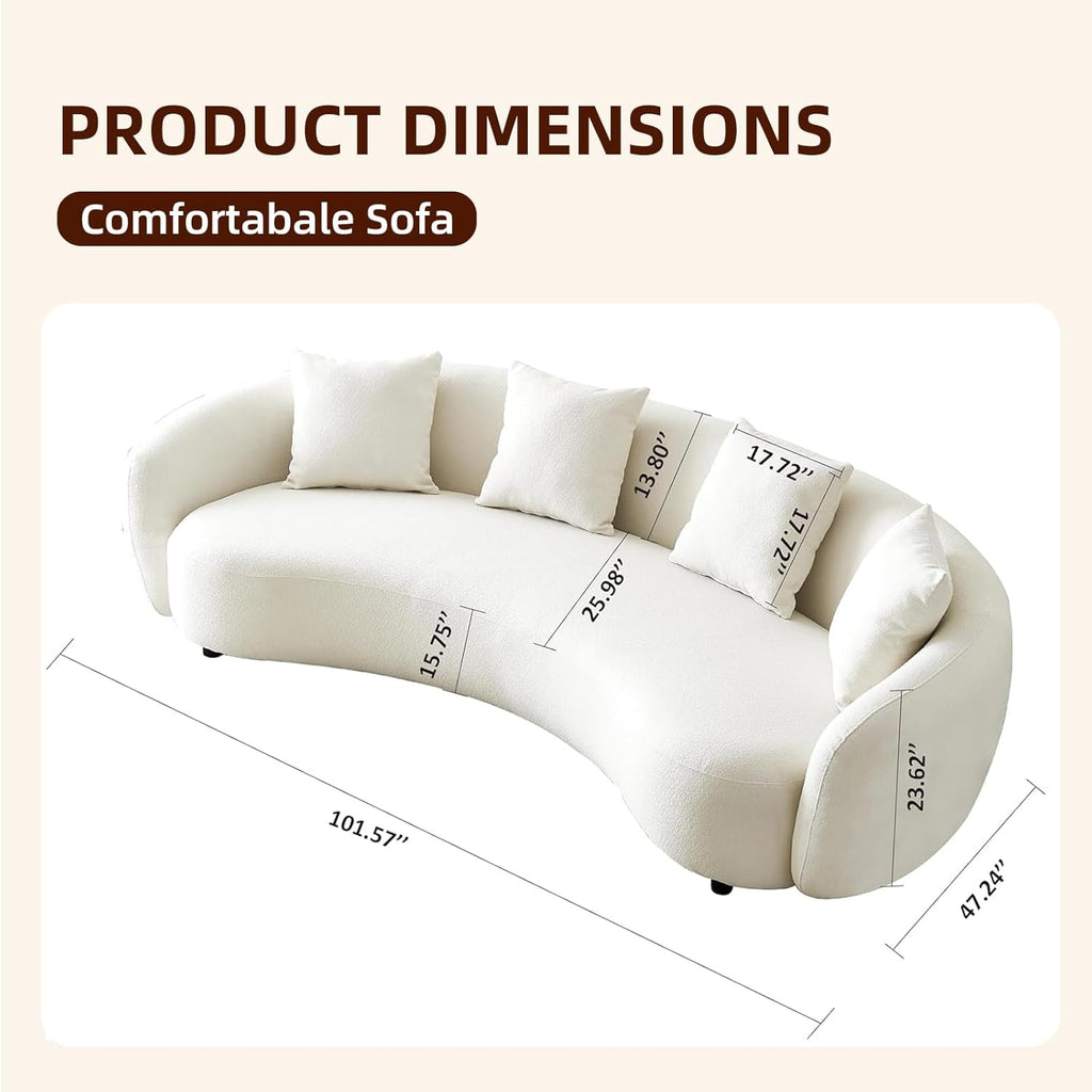 Teddy Fabric Curved Half Moon Sectional 4-Seat Sofa Couch with 4 Throw Pillows K769