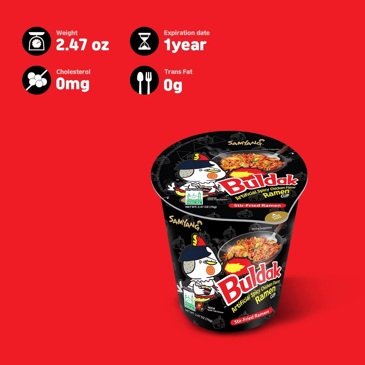 Pack Of 6 Spicy Hot Chicken Stir-Fried Cup Noodles T871401