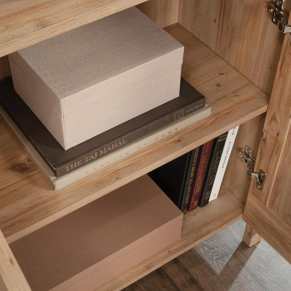 Khaki Pine Finish Bookcase with Doors U387400