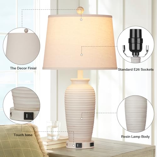 Set of 2 25" Touch Control Table Lamps with USB A+C Ports & AC Outlet O659