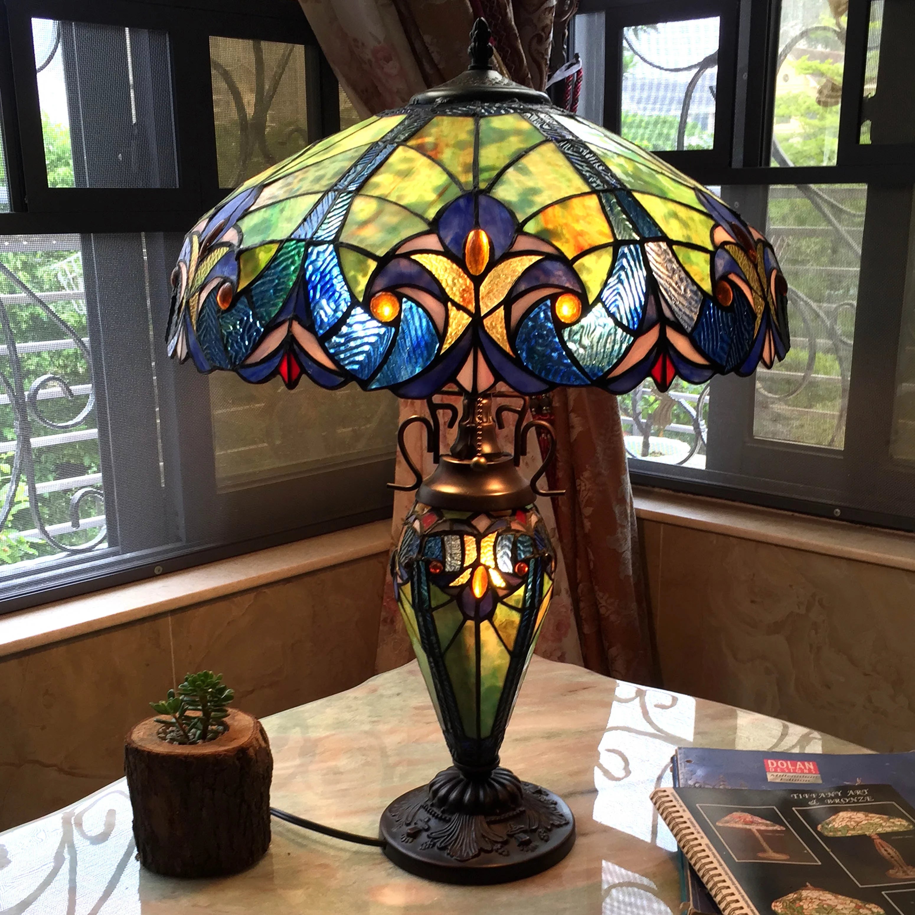 Tiffany-Style 3 Light Double Lit Table Lamp 18" Shade O323