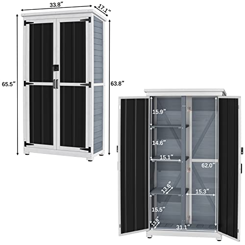 Outdoor Storage Cabinet Wood Metal Garden Shed 66" S468459