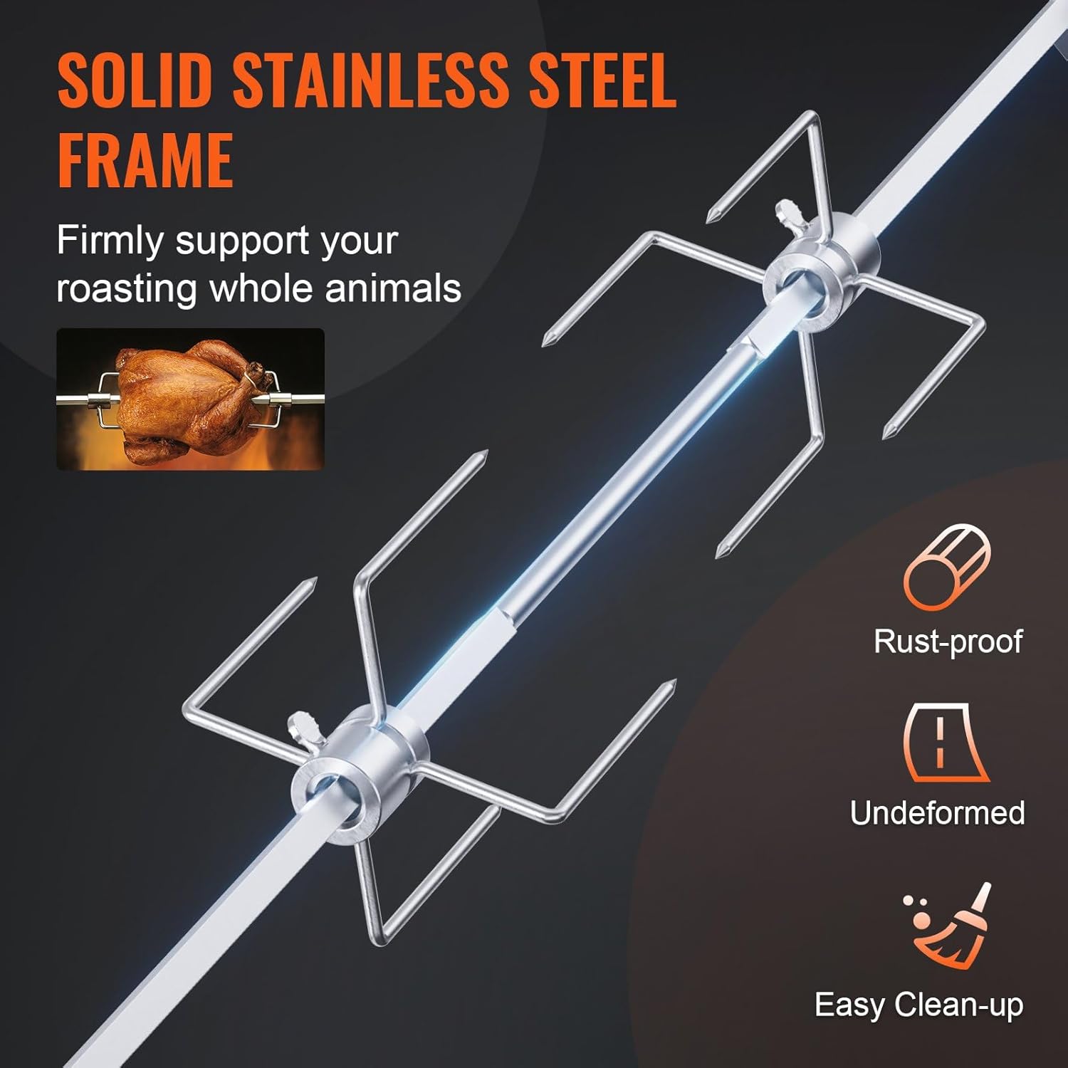 Heavy Duty Stainless Steel Grill Rotisserie Kit with 9W Motor - 32-Inch Hexagon Spit Rod - 26 Lbs Capacity X898