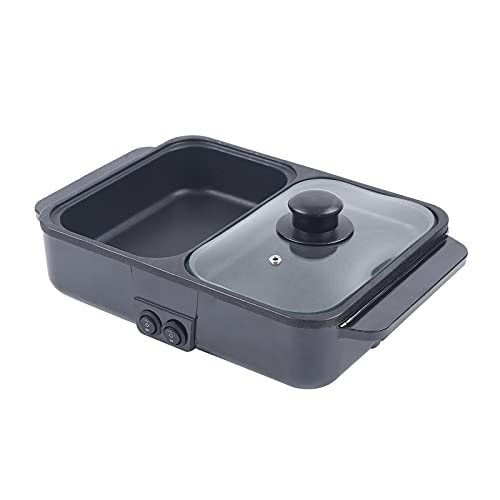 2 in 1 Portable Electric Non-Stick Hot Pot BBQ Grill Pan 110V 1200W Black E7859
