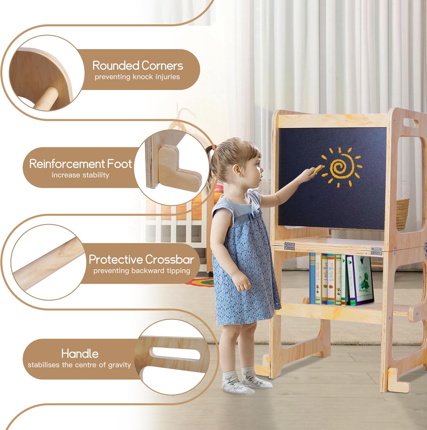 3-in-1 Toddler Standing Tower with Safety Rail T834