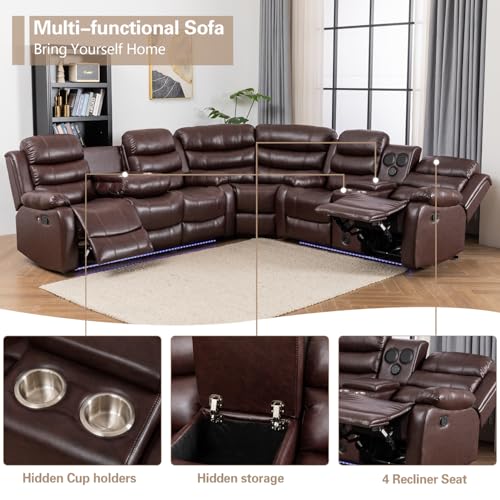 White PU Leather L-Shaped 9 Seater Reclining Sectional Sofa with LED Light G657191