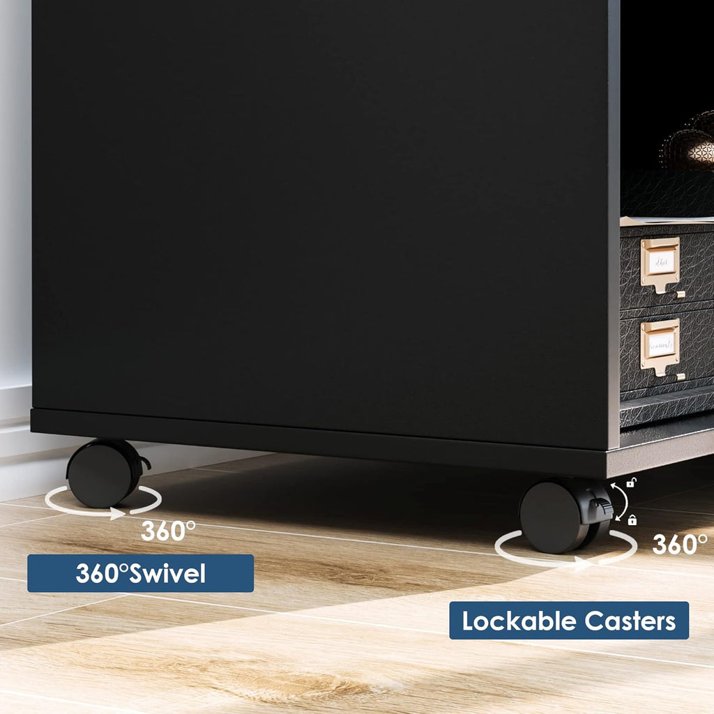 Black Wood Lateral File Cabinet with Lock H30498